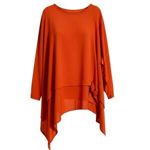 Plus Size Orange Layered Tunic Top 5X Fits 3X 4X Asymmetrical Pocket Drape